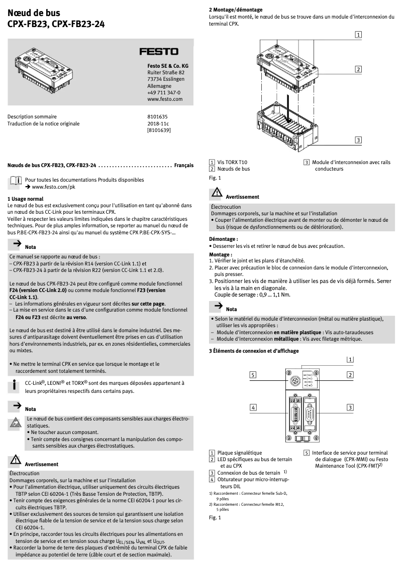 Page n°1 - Manuel utilisateur Festo CPX-FB23-24