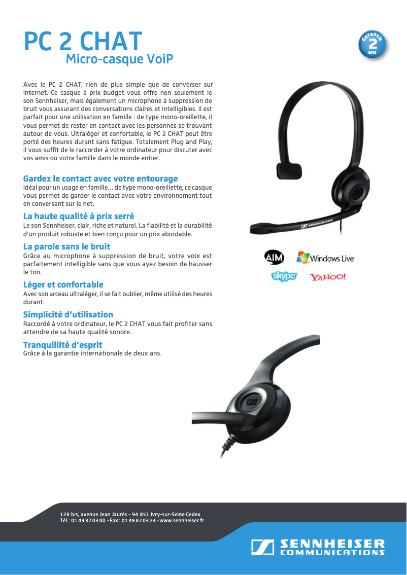 Página 1 del manual Ficha técnica Sennheiser PC 2 Chat