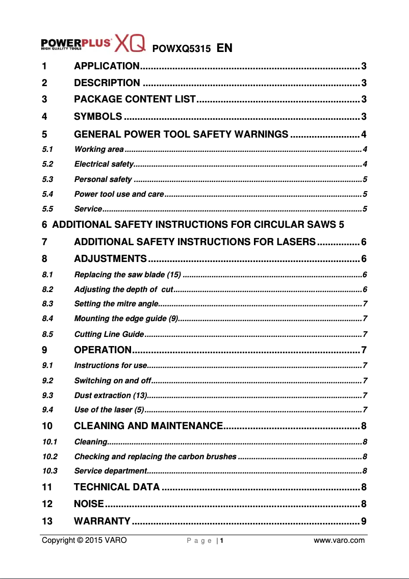 Page 1 de la notice Manuel utilisateur PowerPlus POWXQ5315
