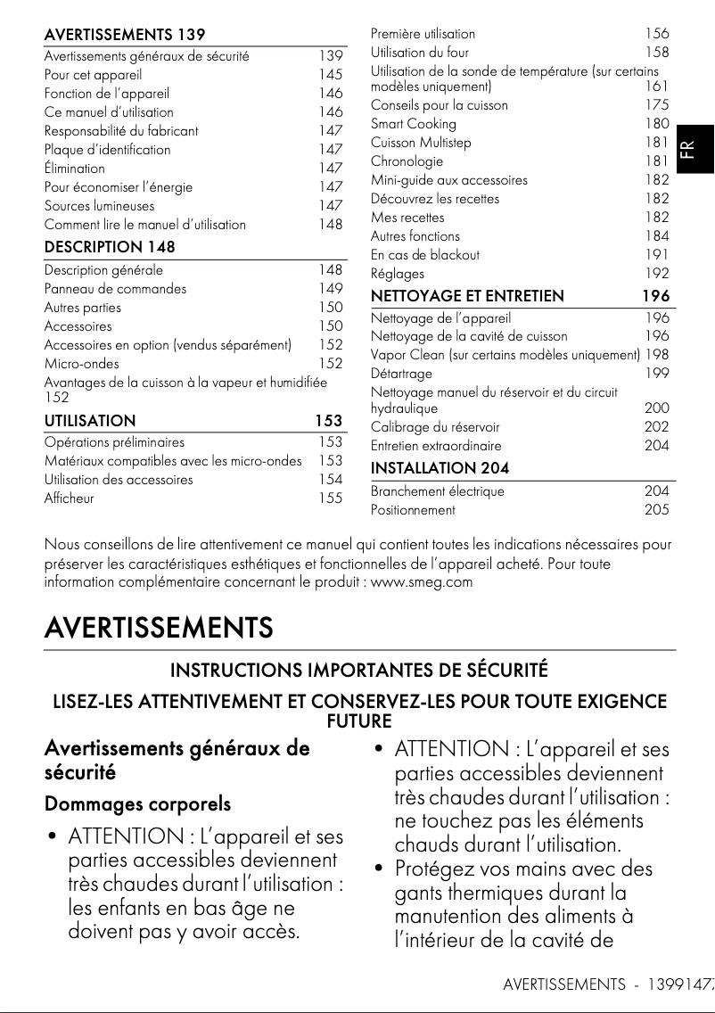 Page 1 de la notice Manuel utilisateur Smeg SO6104APG
