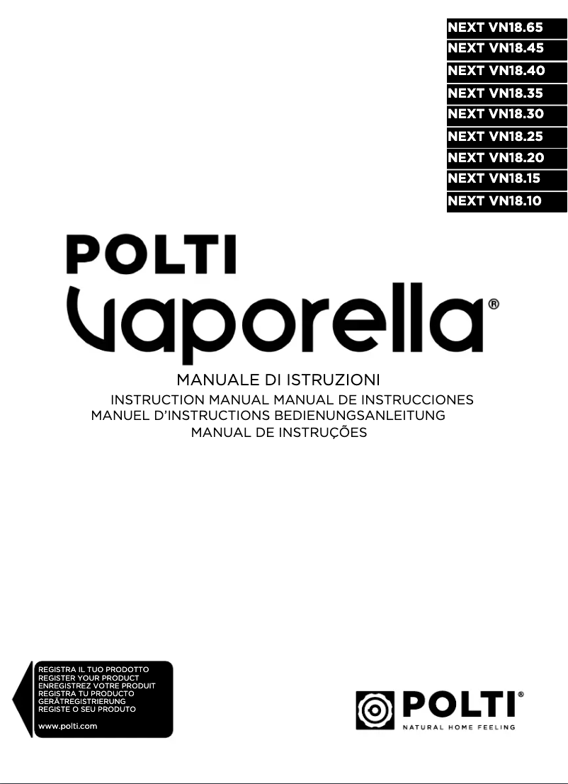 Image de la première page du manuel de l'appareil Vaporella Next VN18.20