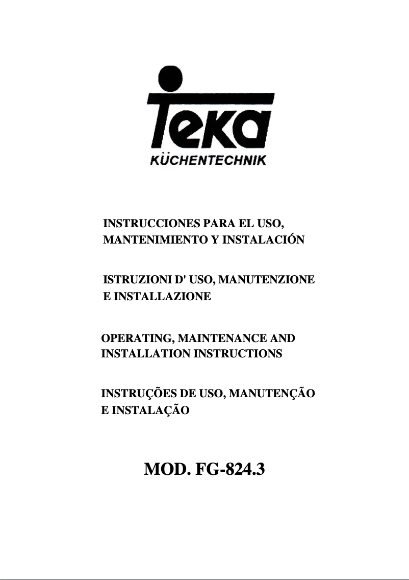 Page n°1 - Manuel utilisateur Teka FG 824.3
