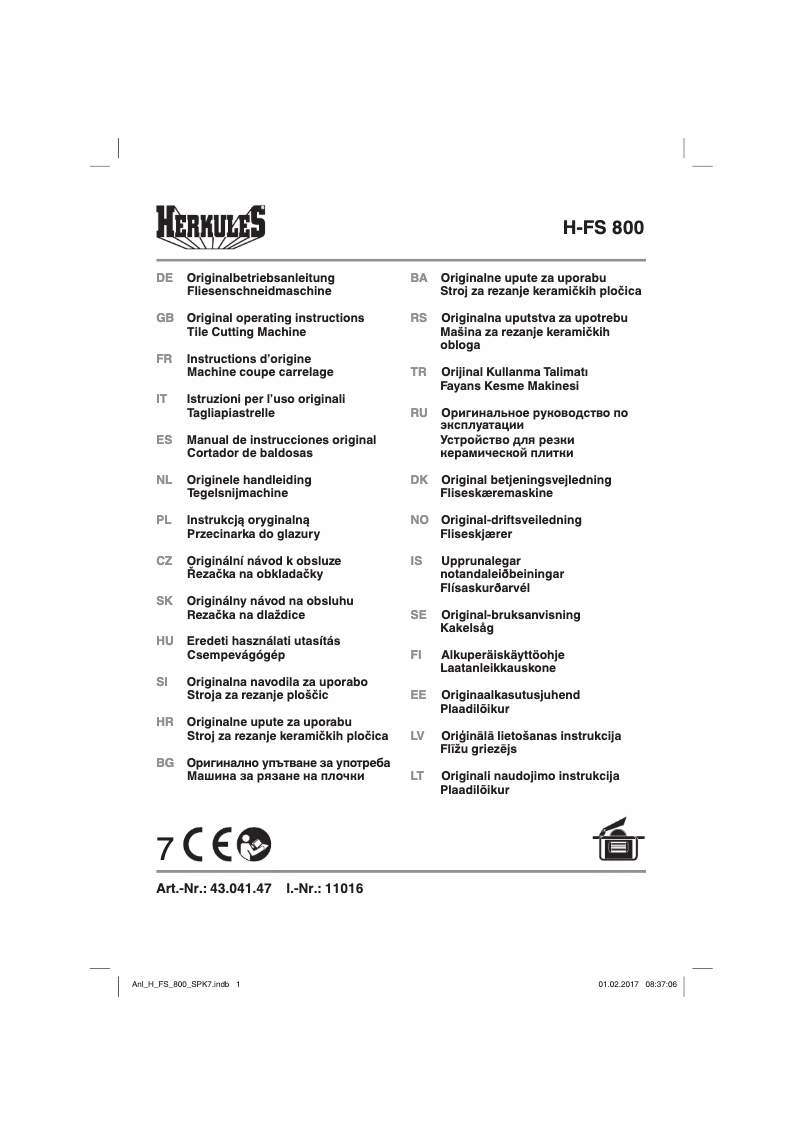 Image de la première page du manuel de l'appareil H-FS 800