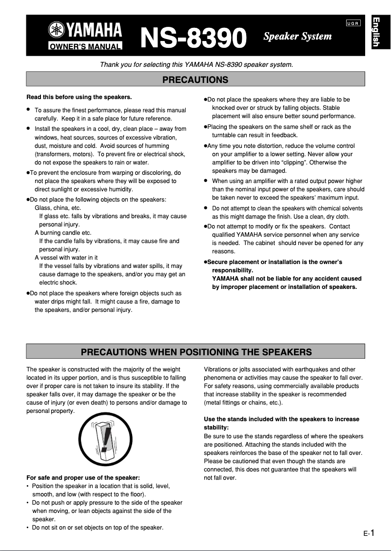 Page 1 de la notice Manuel utilisateur Yamaha NS-8390