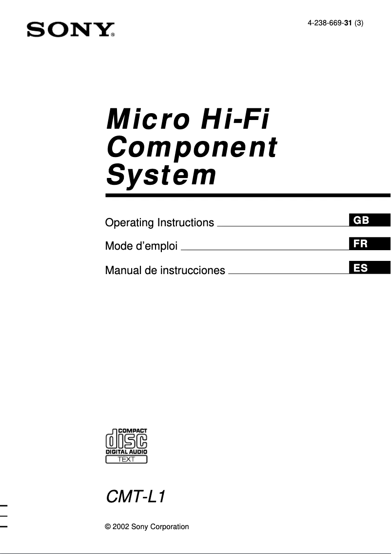 Page 1 de la notice Manuel utilisateur Sony CMT-L1
