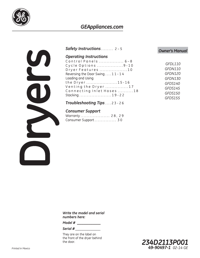 Page 1 de la notice Mode d'emploi GE GFDN120EDWW