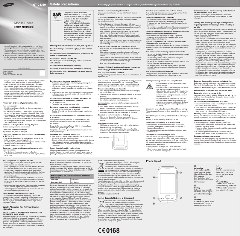 Page 1 de la notice Manuel utilisateur Samsung Champ Deluxe C3310
