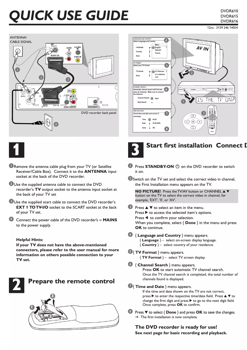 Page n°1 - Guide de démarrage rapide Philips DVDR610