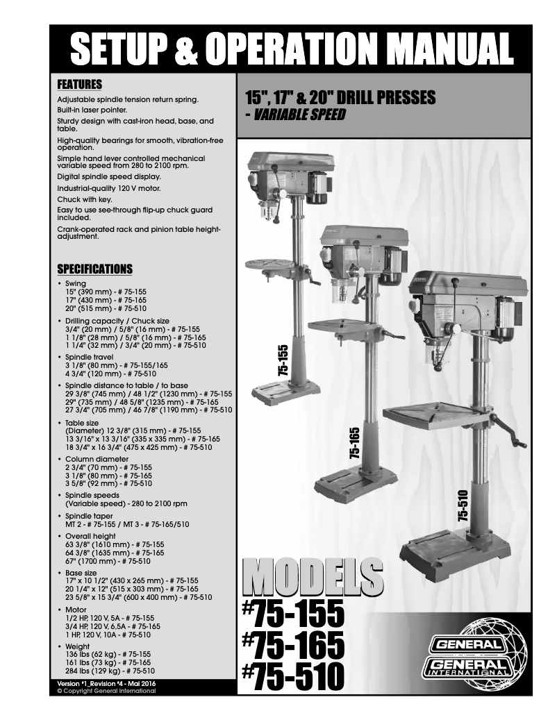 Page 1 de la notice Manuel utilisateur General International 75-165