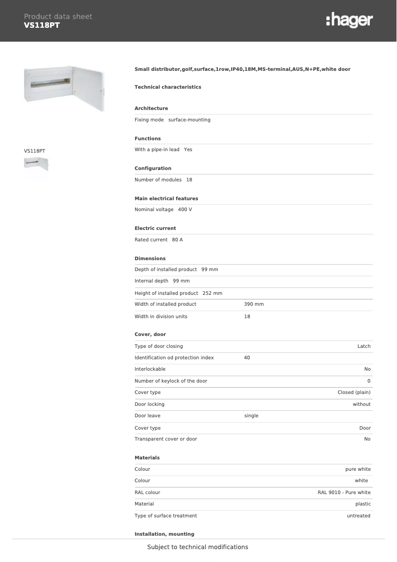 Image de la première page du manuel de l'appareil VS118PT