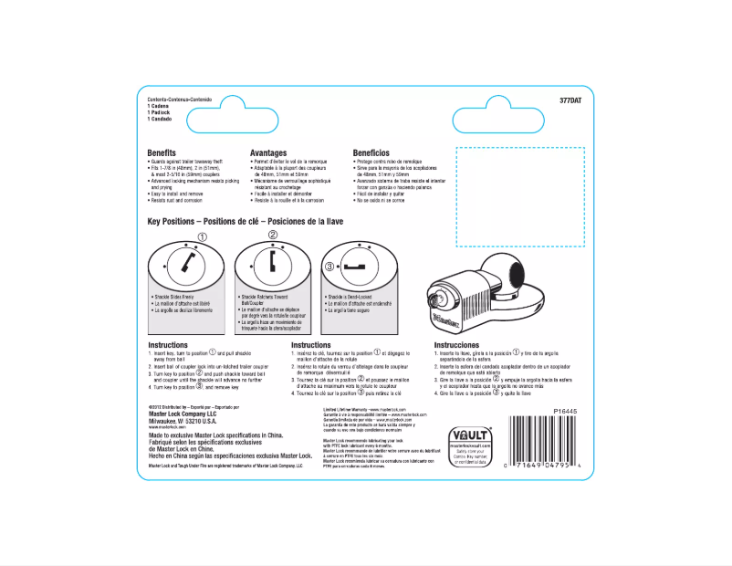 Page n°1 - Manuel utilisateur Master Lock 377EURDAT