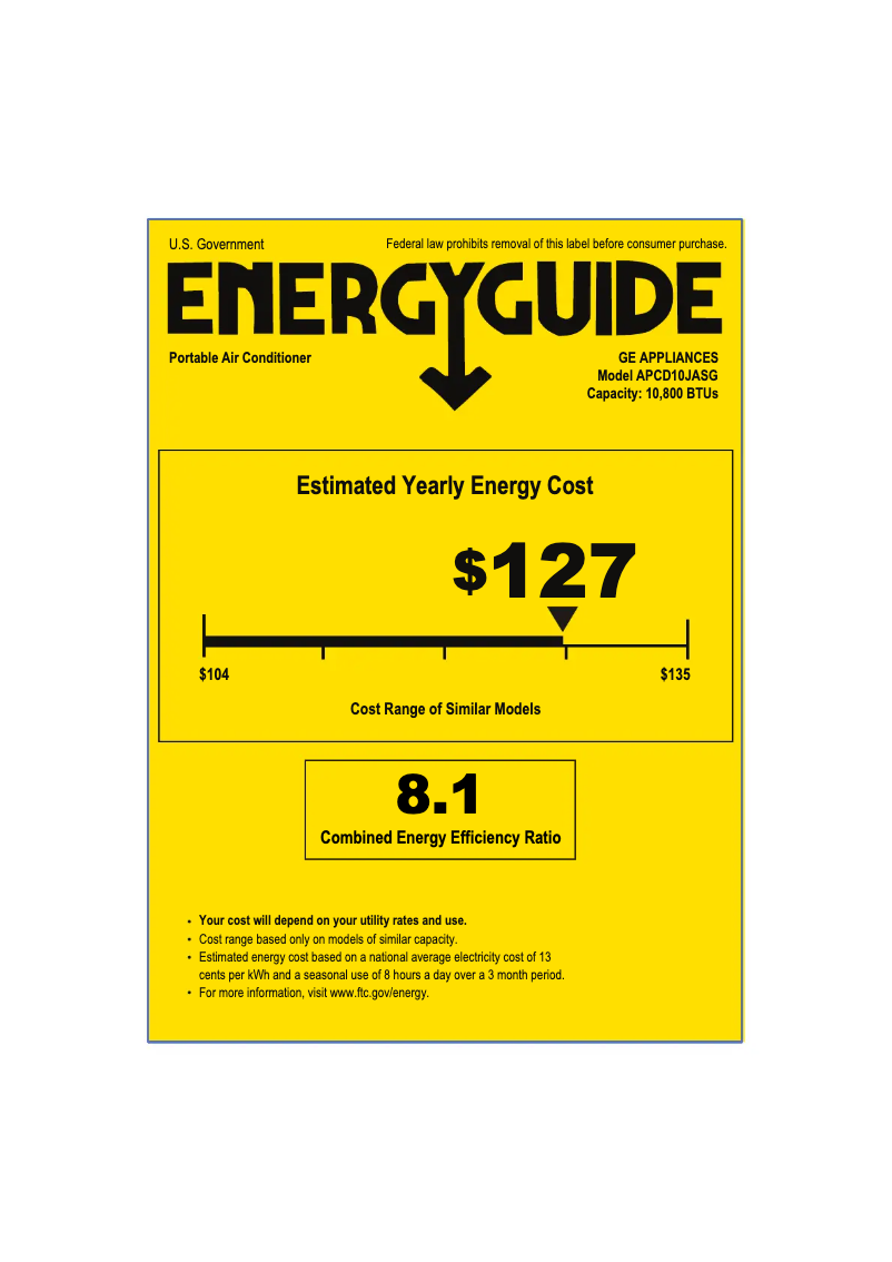 Page n°1 - Label énergétique GE APCD10JASG