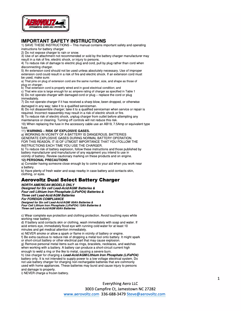 Página 1 del manual Manual de usuario Aerovoltz AVAI-CHG4