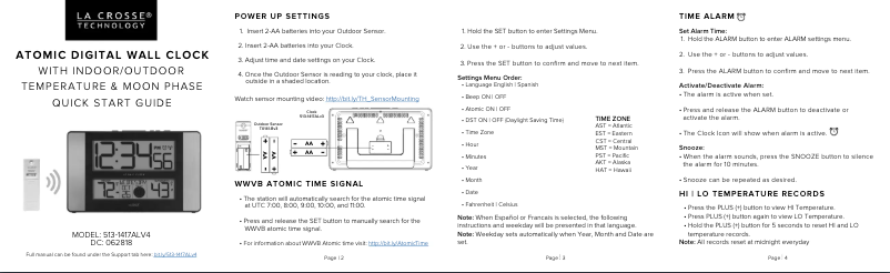Page 1 de la notice Guide de démarrage rapide La Crosse Technology 513-1417ALV5