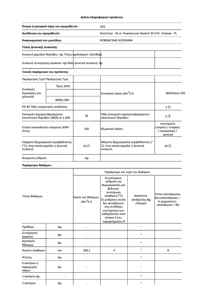 Página 1 del manual Ficha técnica AEG RCB836C5MX