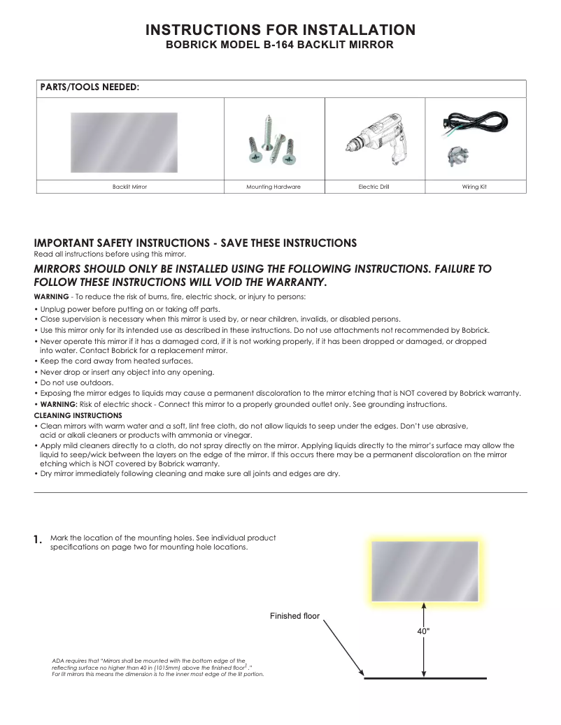 Page 1 de la notice Manuel utilisateur Bobrick B-164