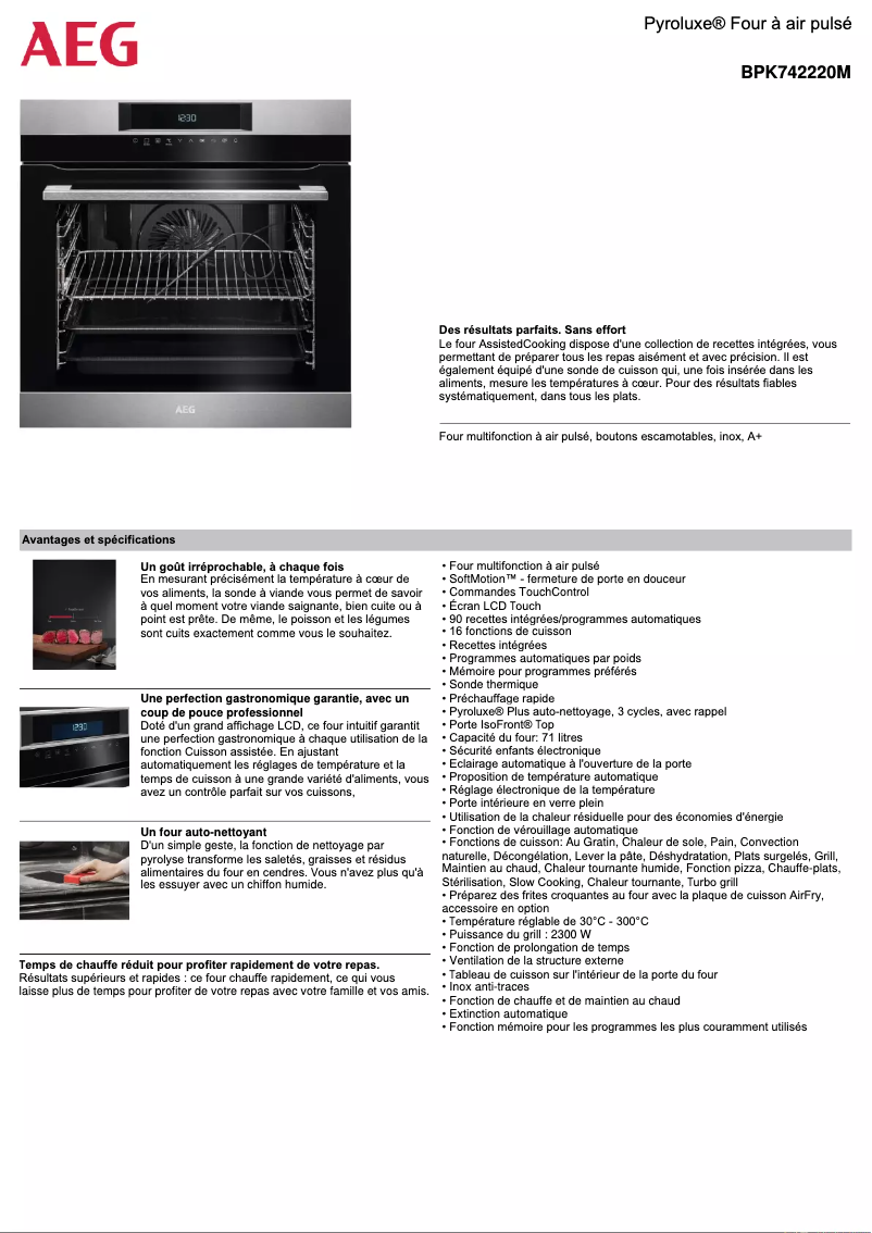 Página 1 del manual Ficha técnica AEG BPK742220M