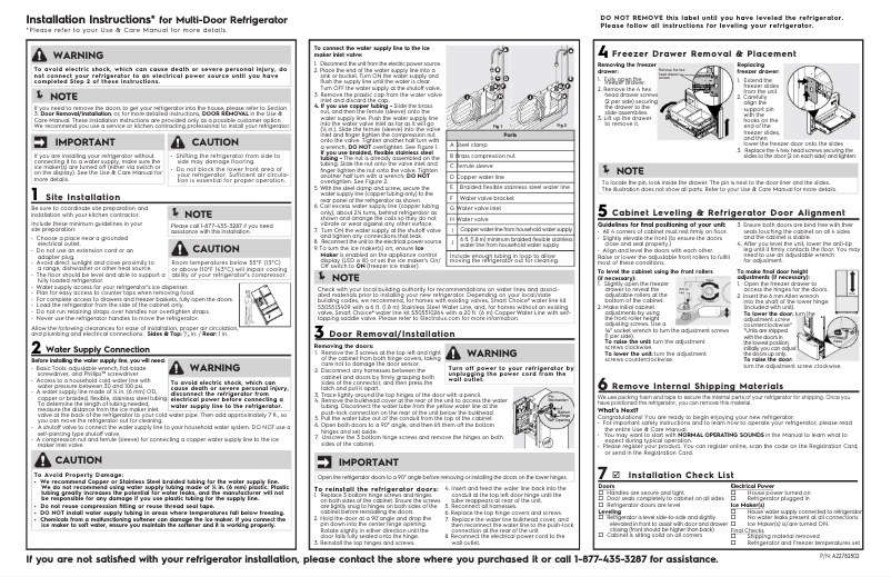Page n°1 - Guide d'installation Frigidaire GRQC2255BF