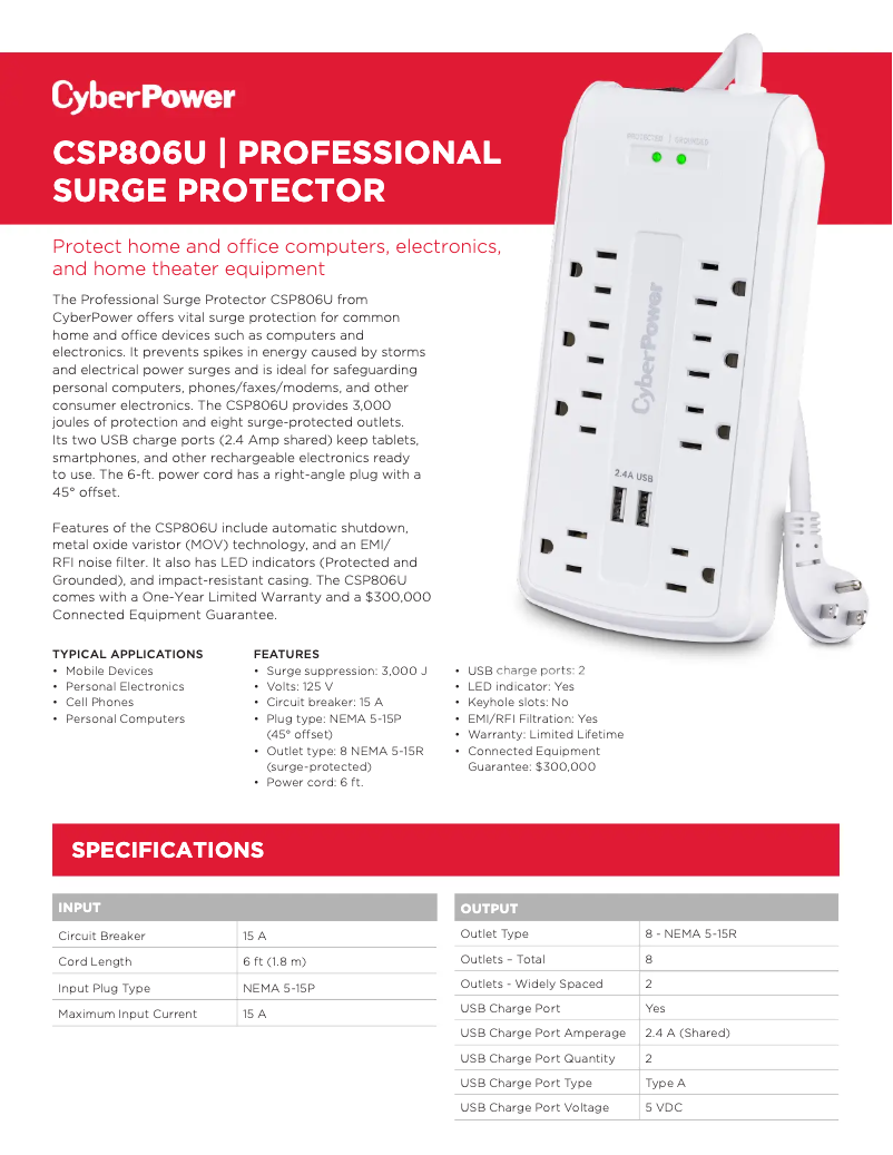 Page n°1 - Fiche technique CyberPower CSP806U