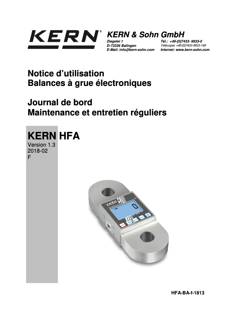 Page 1 de la notice Manuel utilisateur Kern HFA 600K-1