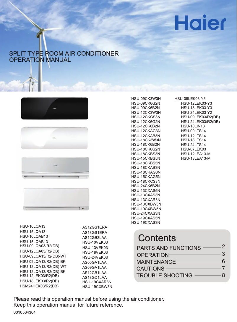 Page 1 de la notice Manuel utilisateur Haier HSU-09LTS14