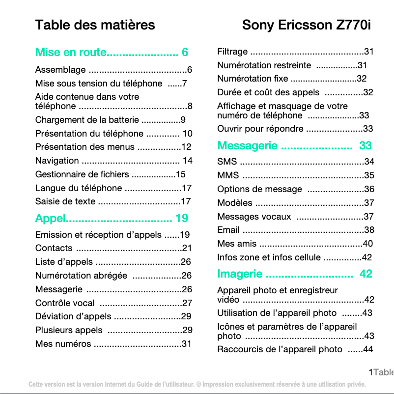 Page n°1 - Manuel utilisateur Sony Ericsson Z770i