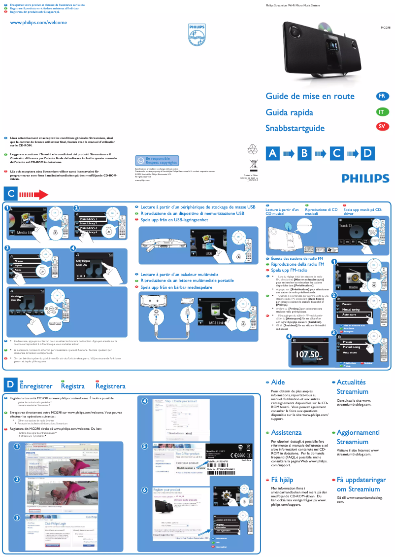 Page n°1 - Guide de démarrage rapide Philips Streamium MCI298
