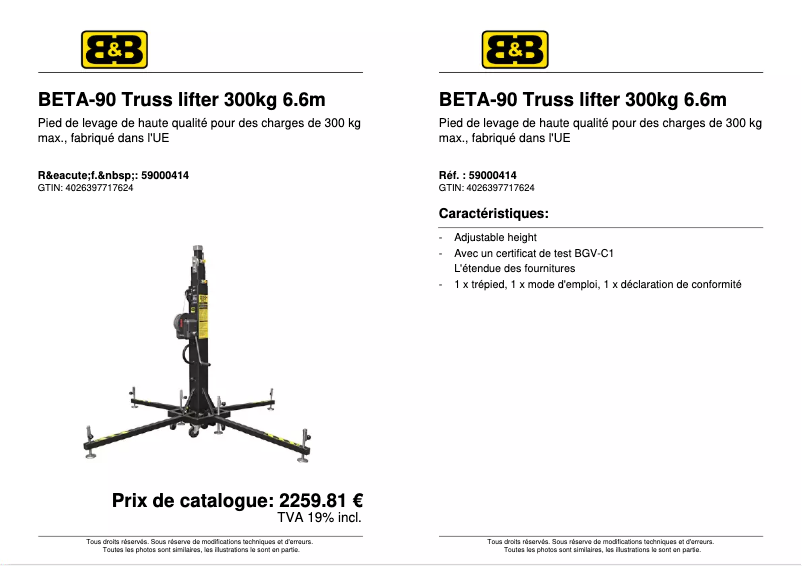 Page n°1 - Fiche technique Block & Block BETA-90