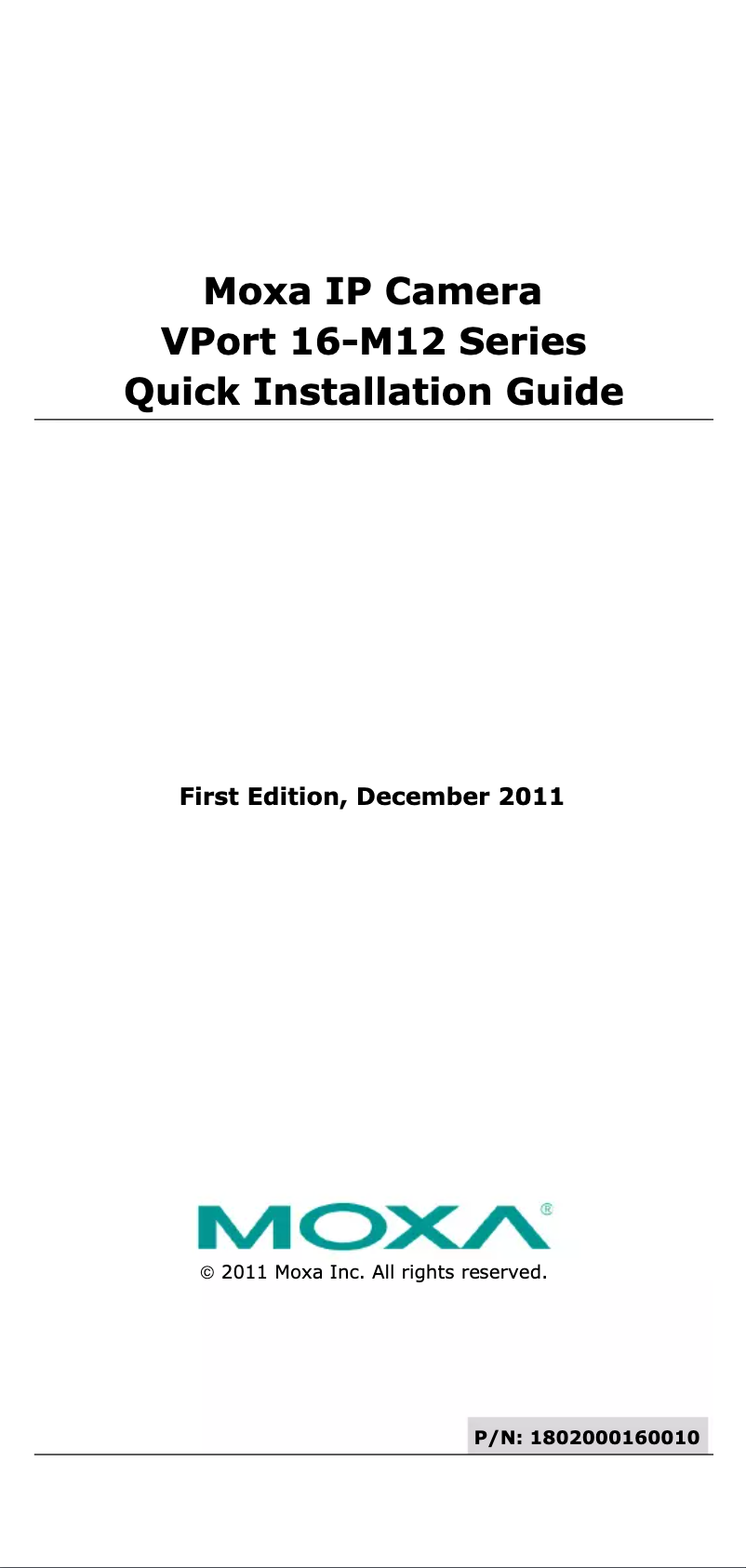 Page 1 de la notice Manuel utilisateur Moxa VPort 16-DO-M12-CAM3L54160P