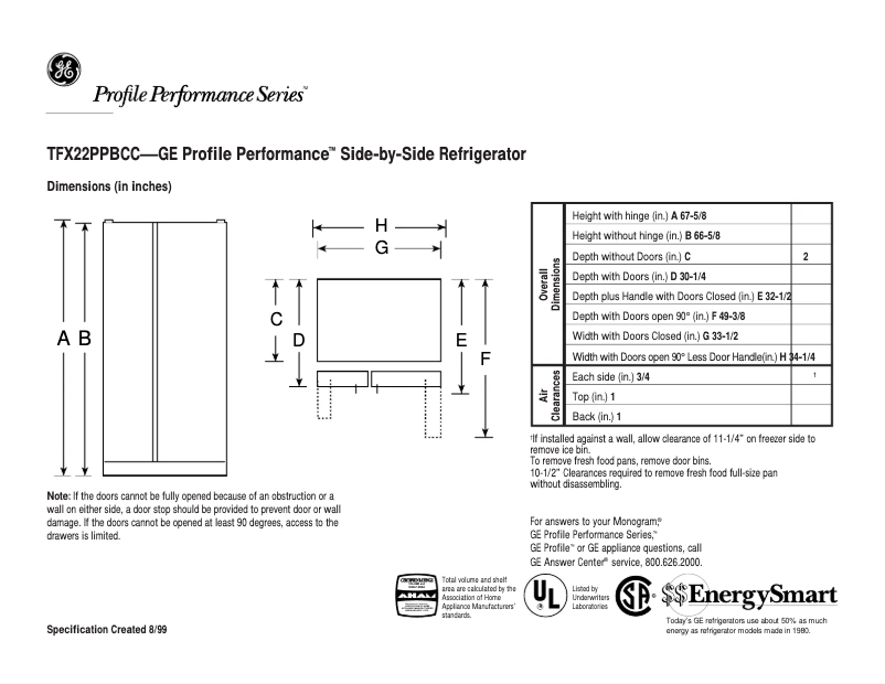 First page image of the manual for Profile Performance TFX22PPBCC