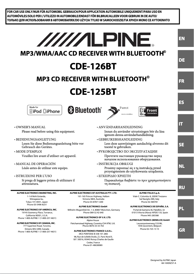 Page 1 de la notice Manuel utilisateur Alpine CDE-126BT