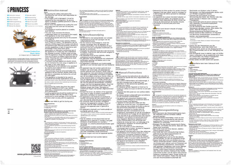 Page 1 de la notice Manuel utilisateur Princess Fondue Pure Black 173025