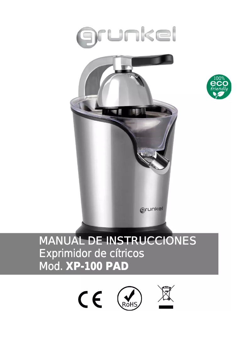 Page 1 de la notice Manuel utilisateur Grunkel XP-100 PAD