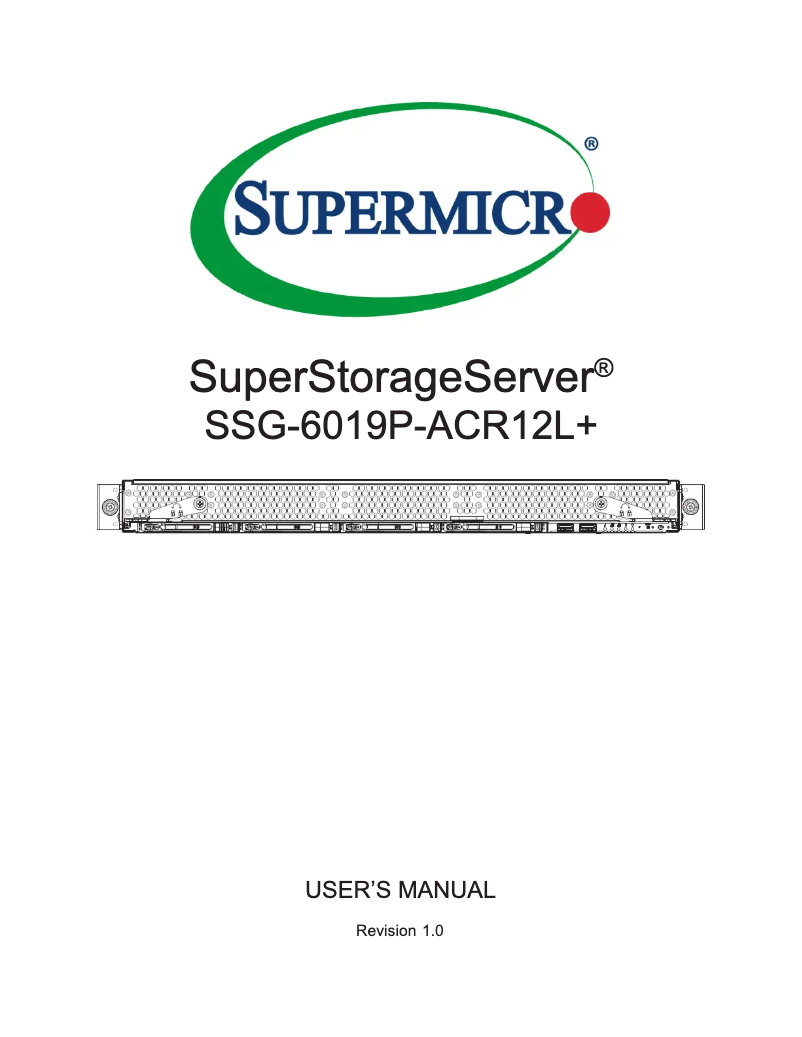 Image de la première page du manuel de l'appareil SuperStorage 6019P-ACR12L+