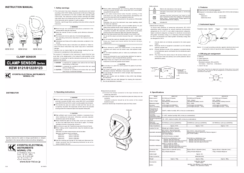 Page 1 de la notice Manuel utilisateur Kyoritsu KEW 8123