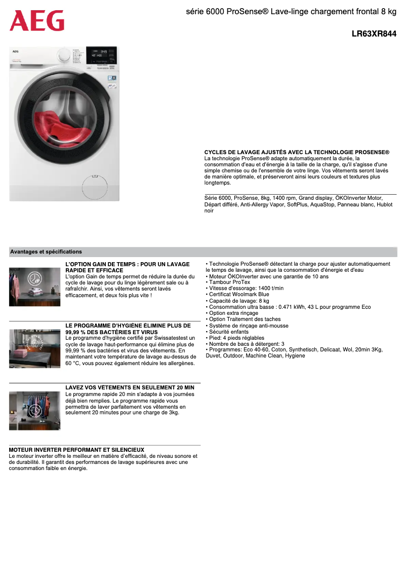 Página 1 del manual Ficha técnica AEG LR63XR844