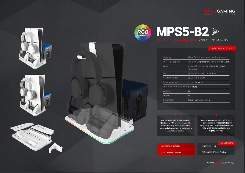 Page 1 de la notice Fiche technique Mars Gaming MPS5-B2