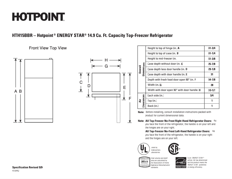 Page n°1 - Fiche technique Hotpoint HTH15BBRLWW