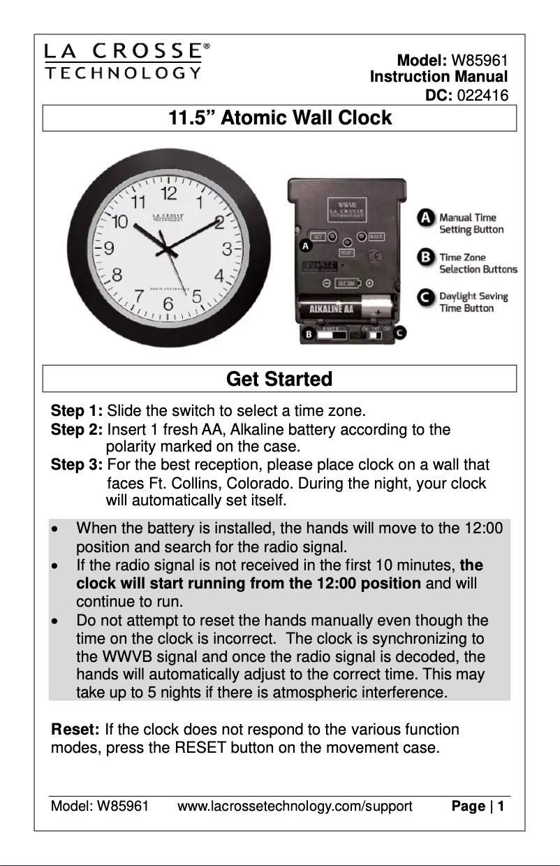Page 1 de la notice Manuel utilisateur La Crosse Technology W85961
