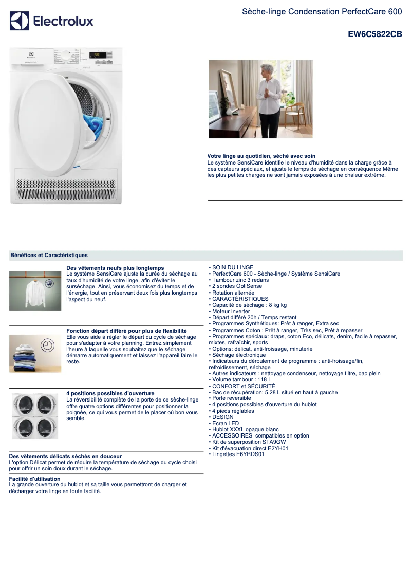 Page n°1 - Fiche technique Electrolux EW6C5822CB