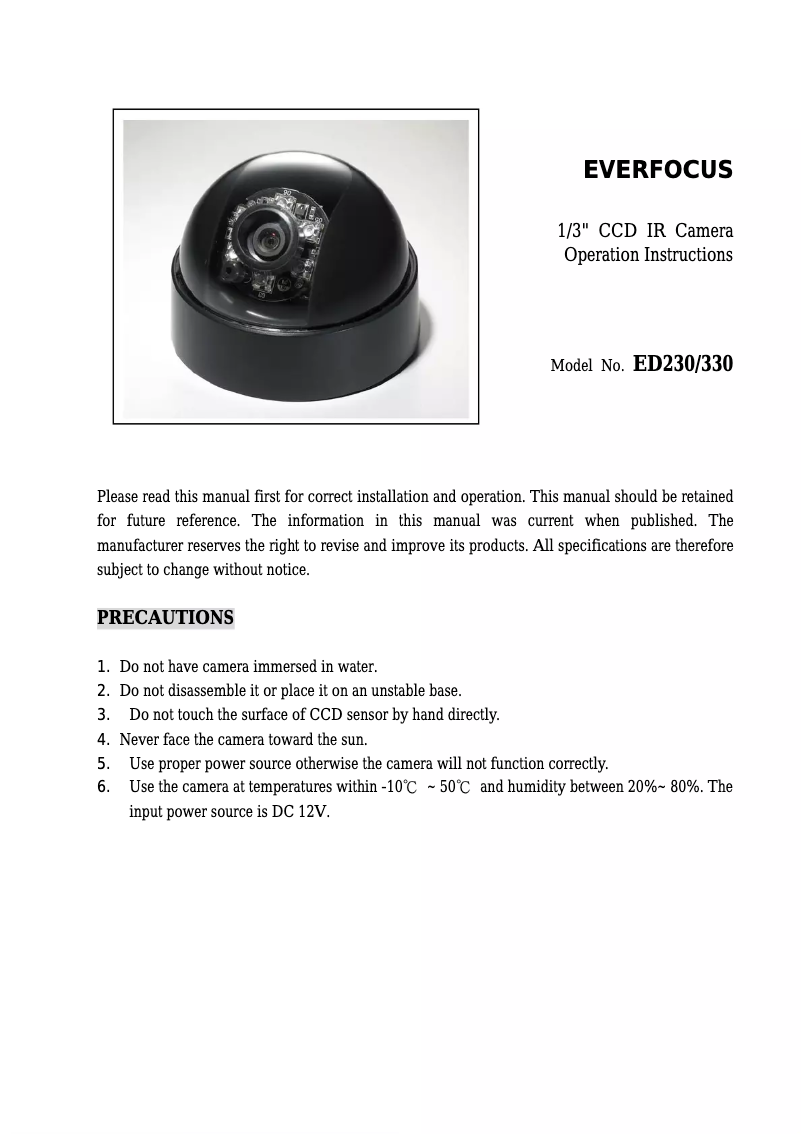 Page n°1 - Manuel utilisateur EverFocus ED330