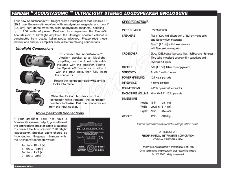 Página 1 del manual Manual de usuario Fender Acoustasonic Ultralight Sterio Enclosure