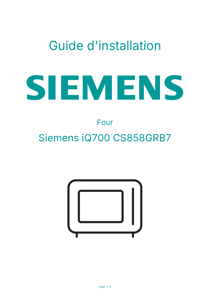 Page n°1 - Guide d'installation Siemens iQ700 CS858GRB7