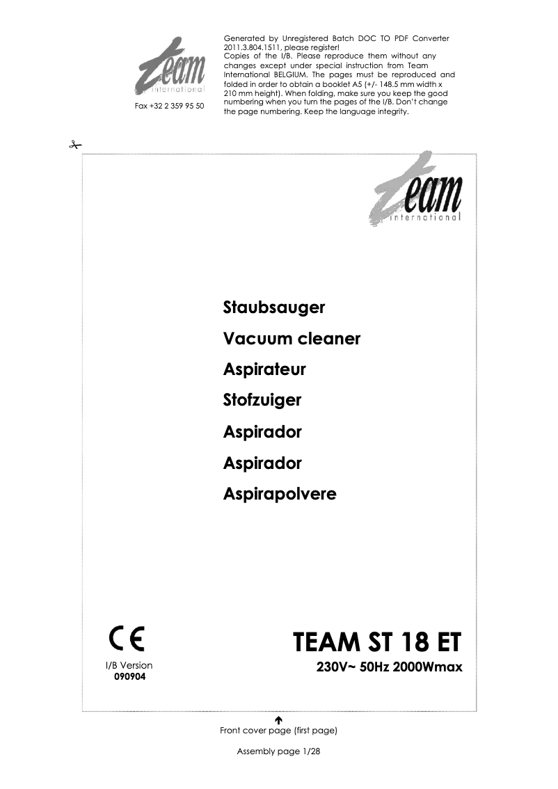 Page n°1 - Manuel utilisateur Team ST 18 ET