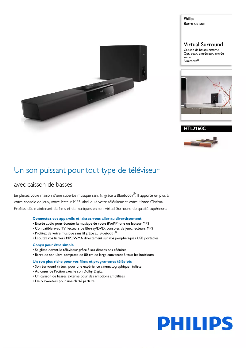 Page n°1 - Fiche technique Philips HTL2160C