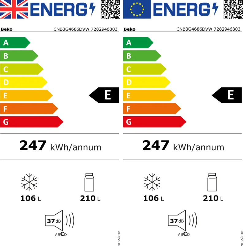 Page 1 de la notice Label énergétique Beko CNB3G4686DVW