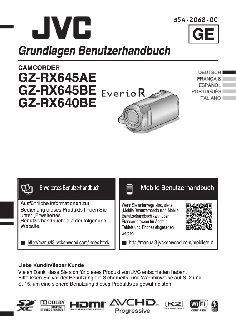 Image de la première page du manuel de l'appareil Everio GZ-RX645AE