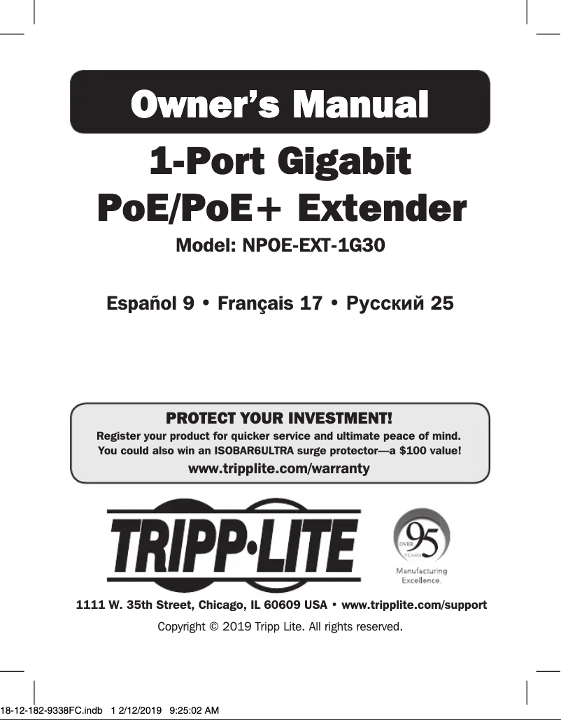 Page n°1 - Manuel utilisateur Tripp Lite NPOE-EXT-1G30