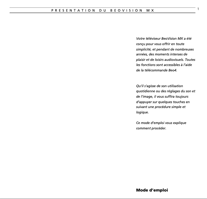 Page 1 de la notice Manuel utilisateur Bang & Olufsen BeoVision MX 6000