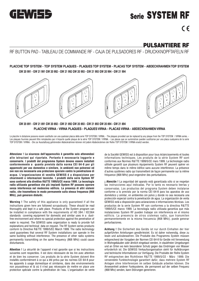 Page 1 de la notice Manuel utilisateur Gewiss GW20483